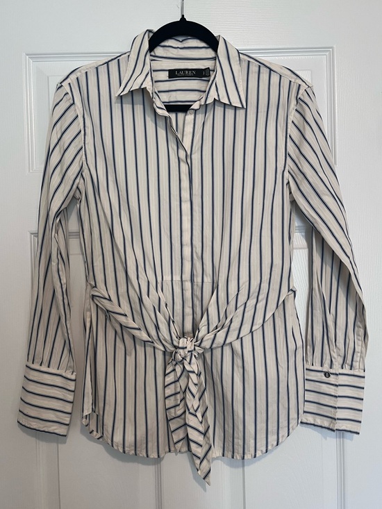Ralph Lauren Tops - Ralph Lauren White Shirt with Navy & Light Blue Stripes